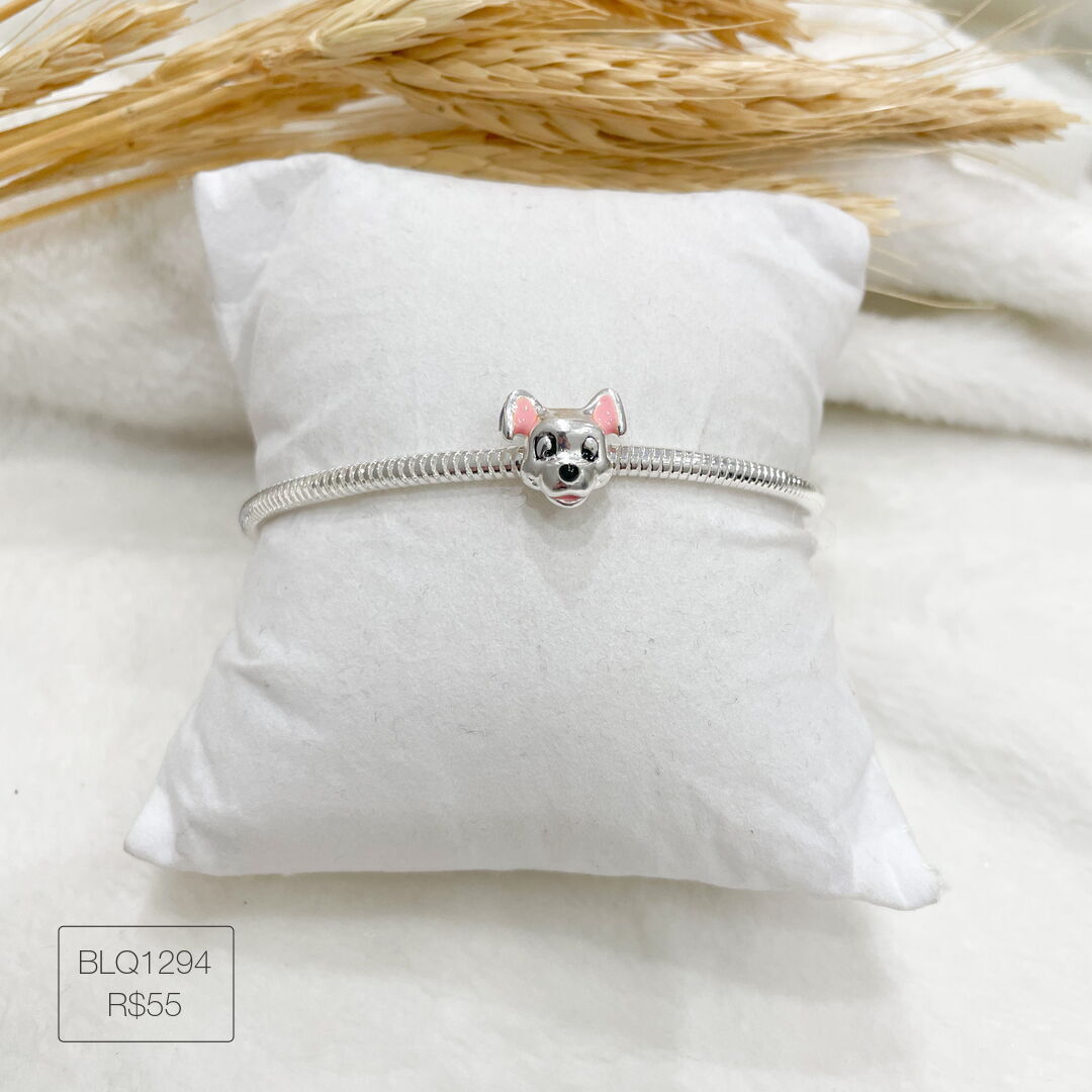 Berloque Cara de Dálmata Passador Esmaltado Prateado